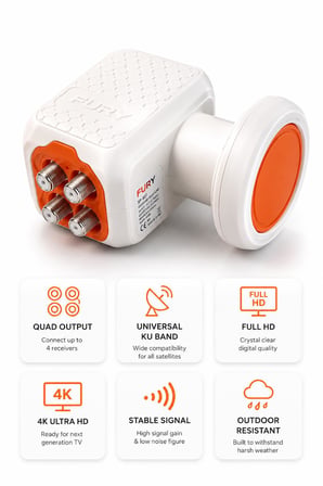 FURY SP-401 Dörtlü Universal LNB Full HD 4K UHD Çanak Anten Uydu Alıcı Başlığı