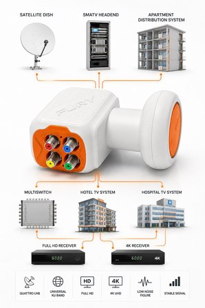 FURY SP-300 Quattro Santral LNB Full HD 4K Universal Ku Band Uydu LNB