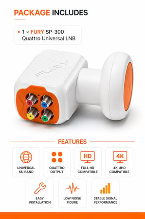 FURY SP-300 Quattro Santral LNB Full HD 4K Universal Ku Band Uydu LNB