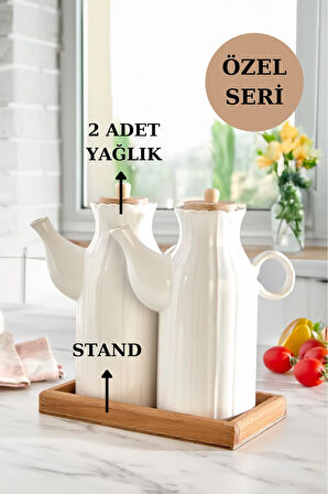 3'Lü Standlı Yağdanlık Seti Sirkelik Zeytin Yağlığı 1 LT