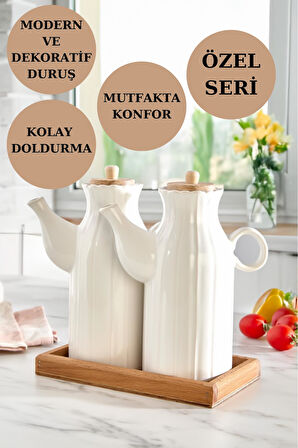 3'Lü Standlı Yağdanlık Seti Sirkelik Zeytin Yağlığı 1 LT