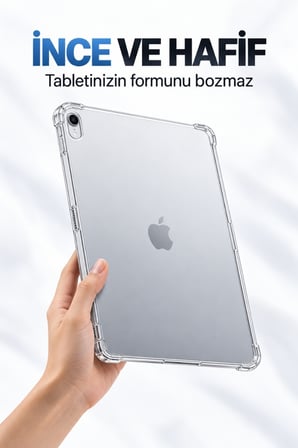 Apple iPad Air 13 İnç M2 M3 M4 2024 2025 2026 Uyumlu Şeffaf Antişok Tablet Kılıfı – Darbe Emici Köşe Korumalı Esnek Silikon Kılıf