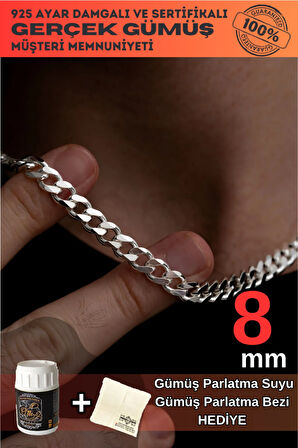 Erkek Gümüş Kolye - 8mm Gurmet Model 925 Ayar Gümüş Erkek Kolye Zincir 2472532776430