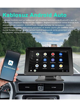 TeknoMoon 7" Taşınabilir Kablosuz Apple CarPlay Android Auto Airplay Android 2024 Version Araba Ekranı