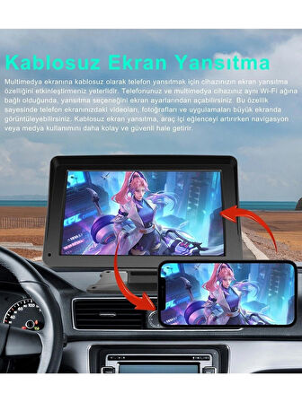 TeknoMoon 7" Taşınabilir Kablosuz Apple CarPlay Android Auto Airplay Android 2024 Version Araba Ekranı