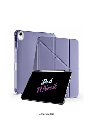 iPad 11. Nesil A16 2025 Uyumlu 10.9 inç Kalem Bölmeli Standlı Fuchsia Tri Folding Tablet Kılıfı