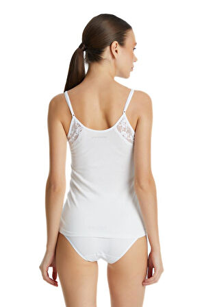 Kadın Atlet İnce Askılı Dantelli Private 1984 - Beyaz