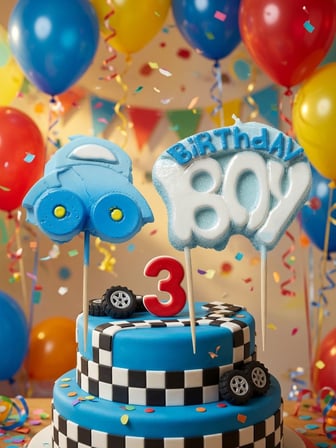 Mum Mavi Birthday Boy Arabalı Doğum Günü Pasta Mumu Çocuk Parti ve Kutlama Süsü