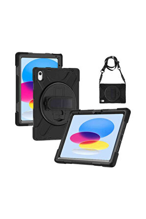 iPad 11. Nesil 2025 A16 Çip Uyumlu Defender Askılı 360° Dönebilir Standlı Zırh Tablet Kılıfı