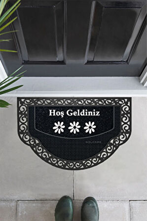 Yarım Ay Modeli hoş geldiniz Yazlı Çiçek Desenli Kapı Önü Paspası