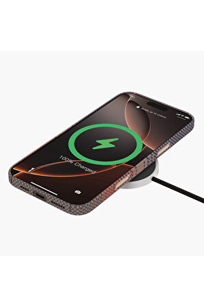 Fuchsia iPhone 16 Pro Kevlar Manyetik Şarj Uyumlu Kılıf