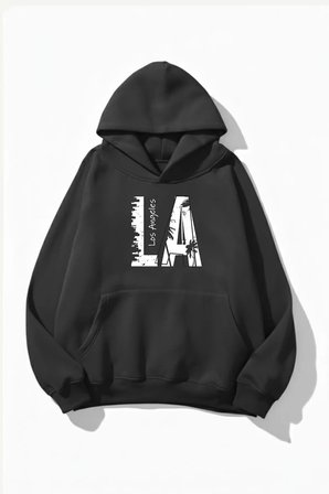 Unisex Yumuşak Dokulu Los Angles LA Baskılı Tasarım Oversize 3 İplik Hoodie Sweatshirt
