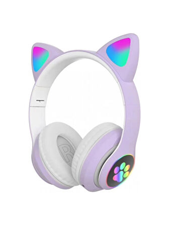 Karler STN-28 Mikrofonlu LED Işıklı Kulak Üstü Kedi Bluetooth Kulaklık (Mor)