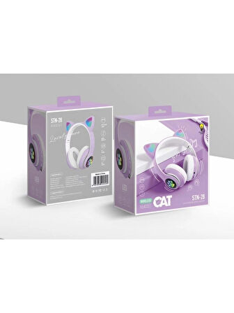 Karler STN-28 Mikrofonlu LED Işıklı Kulak Üstü Kedi Bluetooth Kulaklık (Mor)