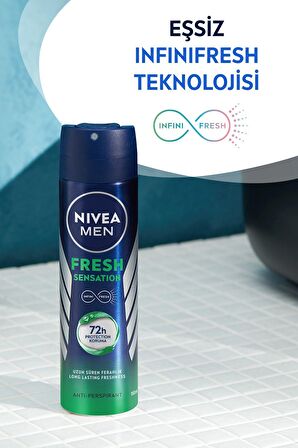 Nivea Men Fresh Sensation Sprey Deodorant 150 ml X3,72 Saat Anti-perspirant Koruma,uzun Süren Ferahl