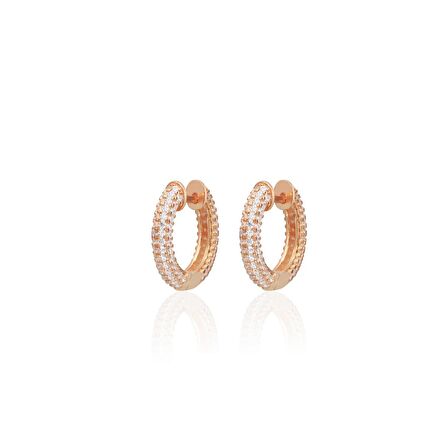 Tam Tur Zirkon Taşlı Pırlanta Montür Rose Altın Kaplama Gümüş Küpe