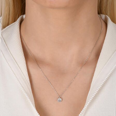 Zirkon Taşlı Pırlanta Montür Göz Desenli Gümüş Kaplama Gümüş Kolye