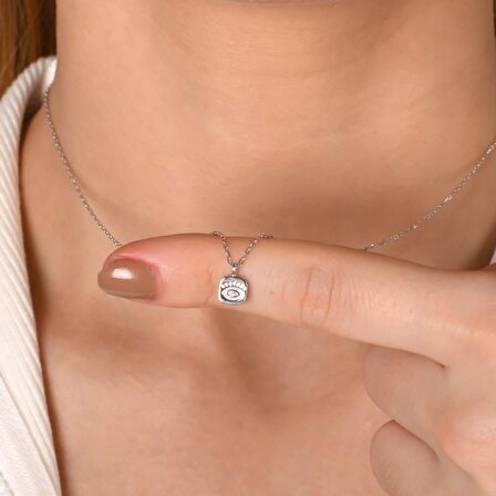 Zirkon Taşlı Pırlanta Montür Göz Desenli Gümüş Kaplama Gümüş Kolye