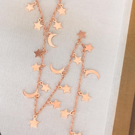 Taşsız Sallantılı Ay Yıldız Rose Kaplama Gümüş Kolye