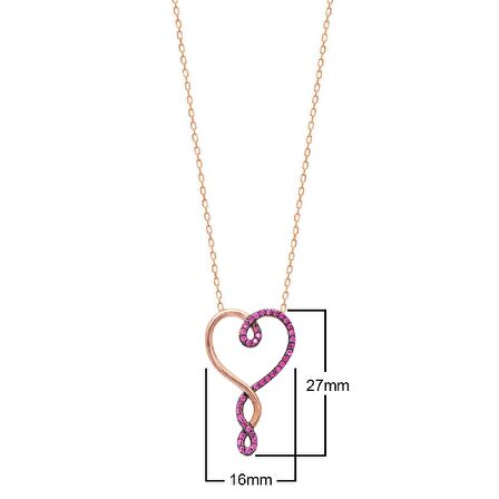 Zirkon Taşlı Pırlanta Montür Kalp Desenli Rose Kaplama Gümüş Kolye