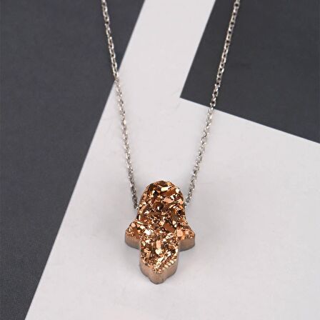 Gümüş Rengi Kaplama Fatma Ana Eli Gümüş Kolye