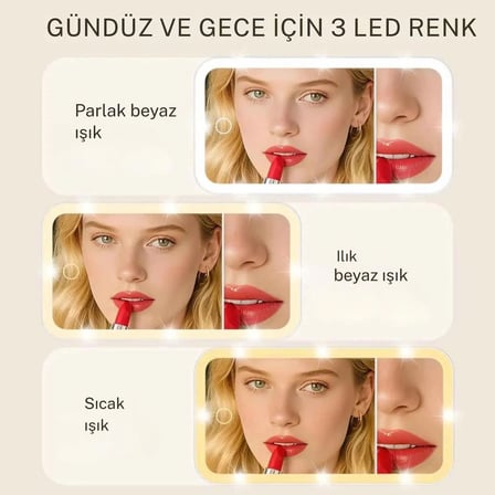 TechTic 5x Büyütmeli Araç İçi LED Işıklı Makyaj Aynası Kısılabilir Dokunmatik Ayna 3 Işık Modu