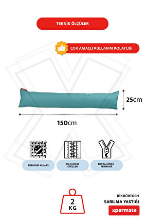 XPERMATE Sarılma Yastığı , Uyku Yastığı , Bacak Arası Yastığı Dikdörtgen 150x25 cm AçıkMavi