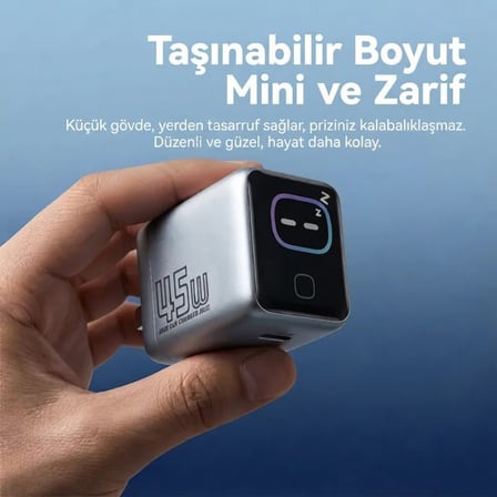 Gan Power GN-01 45W GaN Hızlı Şarj Cihazı + 60W Hızlı Şarj Kablosu Hediyeli - TFT Akıllı Renkli Ekran, Yapay Zeka Sıcaklık Kontrollü