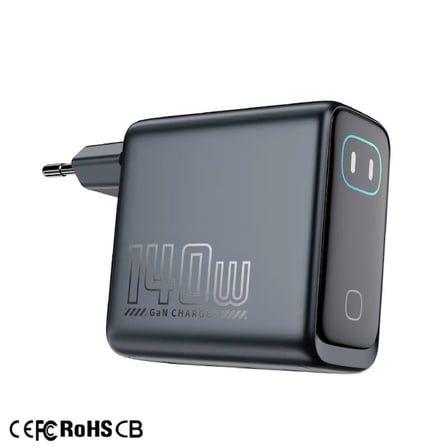 Gan Power GN-05 140W 4 Portlu GaN Hızlı Şarj Cihazı + 60W Hızlı Şarj Kablosu Hediyeli - TFT Akıllı Renkli Ekran, Yapay Zeka Sıcaklık Kontrollü Adaptör