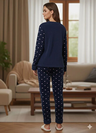KADIN LACİVERT POLAR PİJAMA TAKIMI