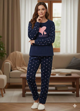 KADIN LACİVERT POLAR PİJAMA TAKIMI