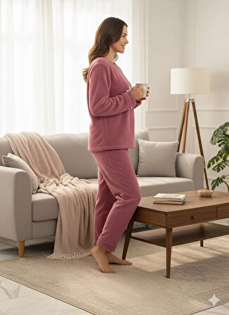 KADIN PEMBE POLAR PİJAMA TAKIMI