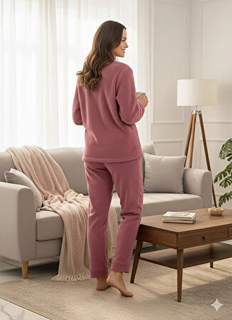 KADIN PEMBE POLAR PİJAMA TAKIMI