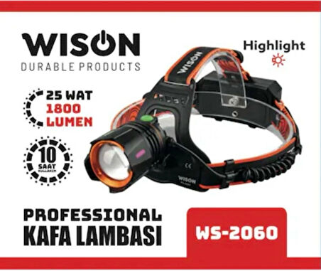 Wison 25W 1800 Lümen  Şarjlı Kafa Feneri WS-2060