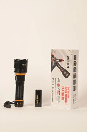 Wison Ws-6565 25wat 5000mah 2300lm Şarjlı Uzun Menzilli El Feneri Siyah