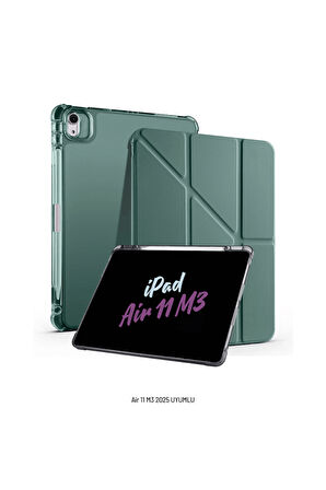 iPad Air 11 inç 2025 M3 Çip Uyumlu Kalem Bölmeli Standlı Tri Folding Fuchsia Tablet Kılıfı