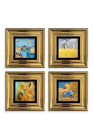 Van Gogh 4 lü Set Çerçeveli Taş Tablo