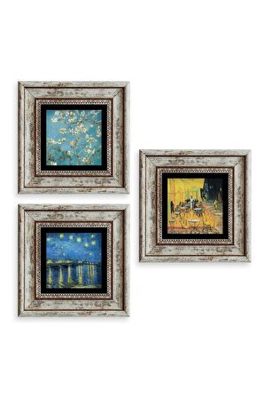 Van Gogh 3 lü Set Çerçeveli Taş Tablo