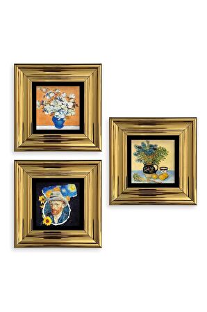 Van Gogh 3 lü Set Çerçeveli Taş Tablo