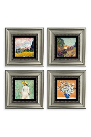 Van Gogh 4 lü Set Çerçeveli Taş Tablo