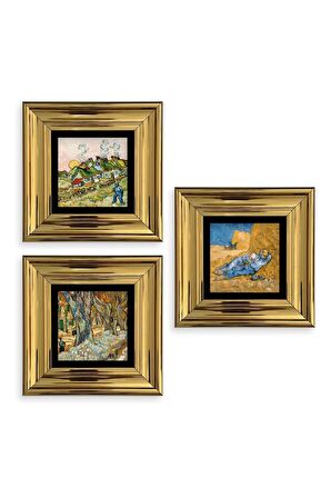 Van Gogh 3 lü Set Çerçeveli Taş Tablo