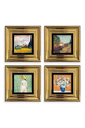 Van Gogh 4 lü Set Çerçeveli Taş Tablo