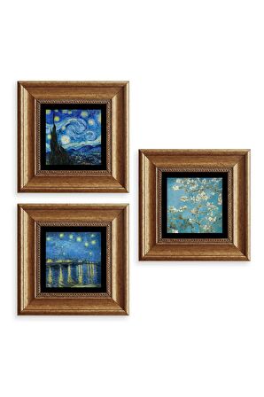 Van Gogh 3 lü Set Çerçeveli Taş Tablo