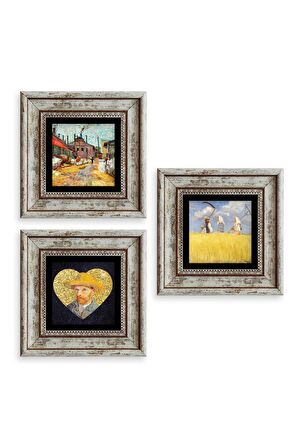 Van Gogh 3 lü Set Çerçeveli Taş Tablo