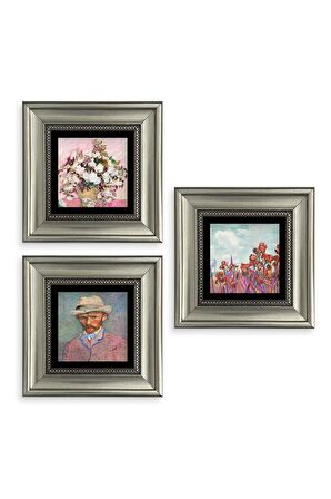 Van Gogh 3 lü Set Çerçeveli Taş Tablo