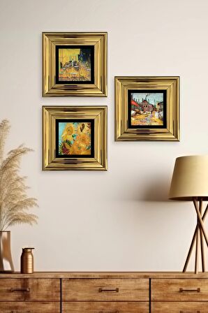 Van Gogh 3 lü Set Çerçeveli Taş Tablo