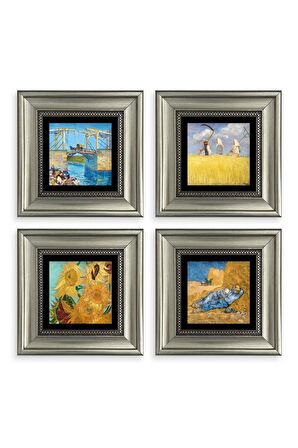 Van Gogh 4 lü Set Çerçeveli Taş Tablo