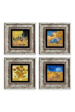 Van Gogh 4 lü Set Çerçeveli Taş Tablo