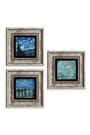 Van Gogh 3 lü Set Çerçeveli Taş Tablo