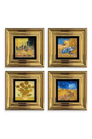Van Gogh 4 lü Set Çerçeveli Taş Tablo